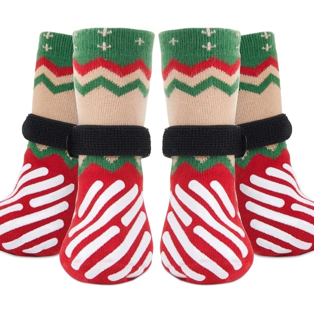 Noname Holiday Red & Green Dog Booties with Non-Slip Soles